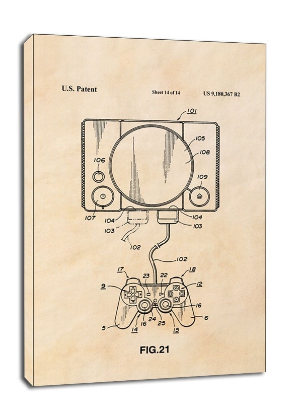 Patent, Konsola Sony PS1 sepia - obraz na płótnie Wymiar do wyboru: 61x91,5 cm