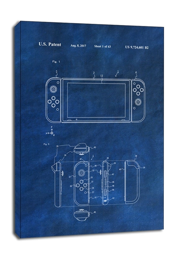 Patent, Konsola Nintendo Switch 2017 Niebieski - obraz na płótnie Wymiar do wyboru: 61x91,5 cm