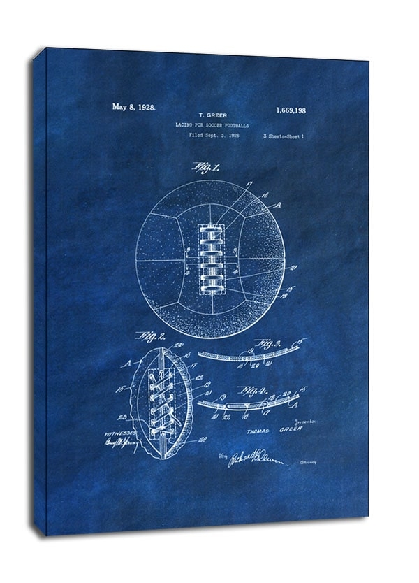 Patent, Retro Piłka Nożna projekt z 1926 Niebieski - obraz na płótnie Wymiar do wyboru: 20x30 cm