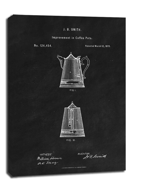 Patent Dzbanek na Kawę Projekt z 1872, black - obraz na płótnie Wymiar do wyboru: 30x40 cm
