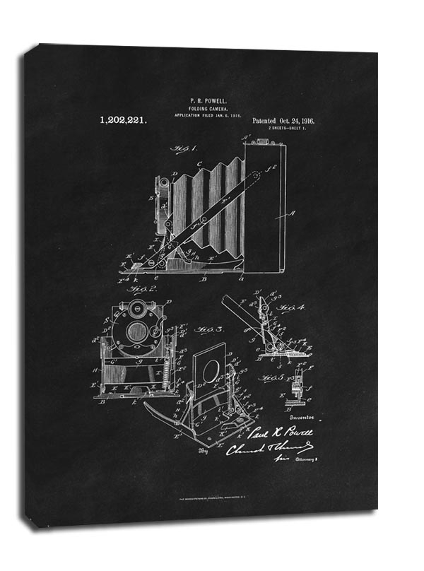 Zdjęcia - Obraz Patent Kamera Składana Projekt z 1916, black -  na płótnie Wymiar do