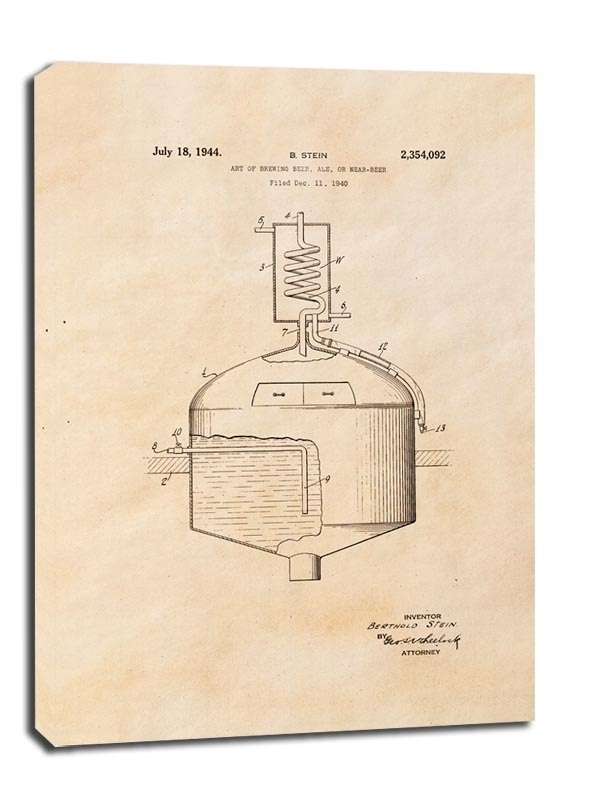 Zdjęcia - Obraz Patent Sztuka Warzenia Piwa Projekt z 1944, sepia -  na płótnie Wymia