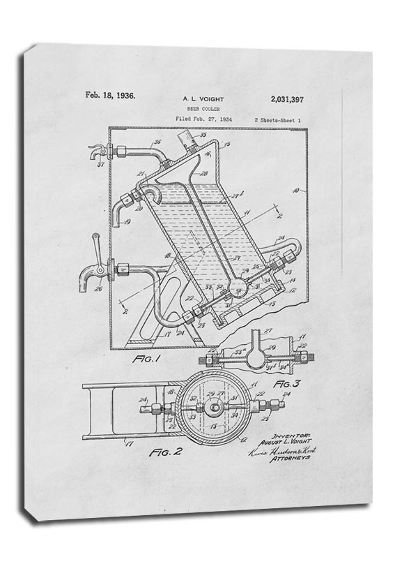 Patent Ochładzacz do Piwa Projekt z 1936 - obraz na płótnie Wymiar do wyboru: 50x70 cm