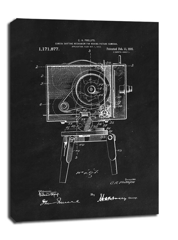 Zdjęcia - Obraz Patent Kamera Filmowa Projekt z 1916, black -  na płótnie Wymiar do w