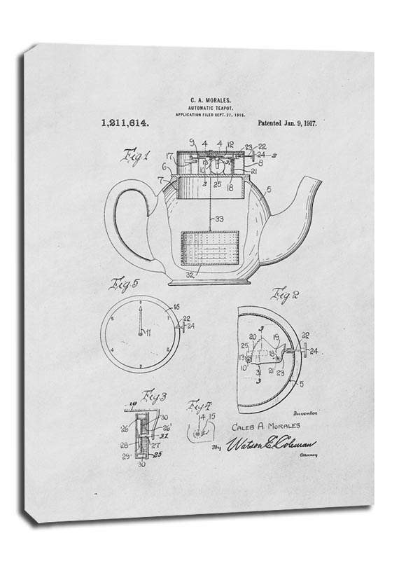 Patent Dzbanek na herbatę Projekt z 1917 - obraz na płótnie Wymiar do wyboru: 60x80 cm