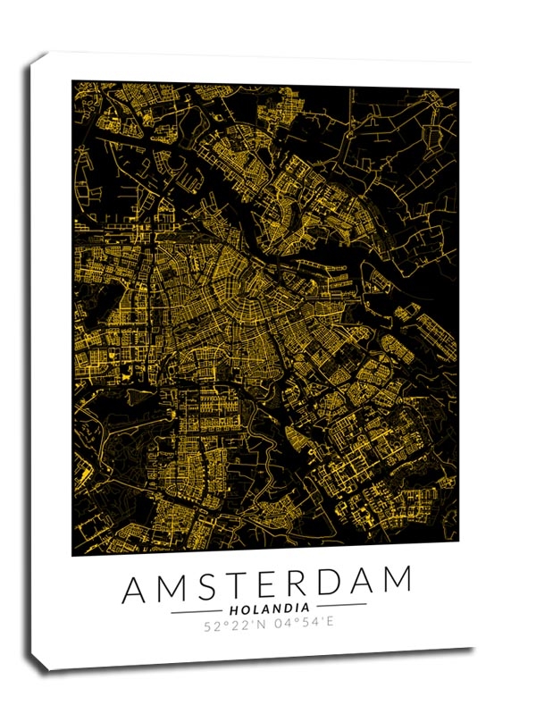 Amsterdam złota mapa - obraz na płótnie Wymiar do wyboru: 30x40 cm