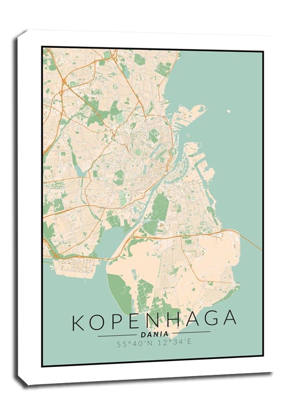 Kopenhaga mapa kolorowa - obraz na płótnie Wymiar do wyboru: 61x91,5 cm