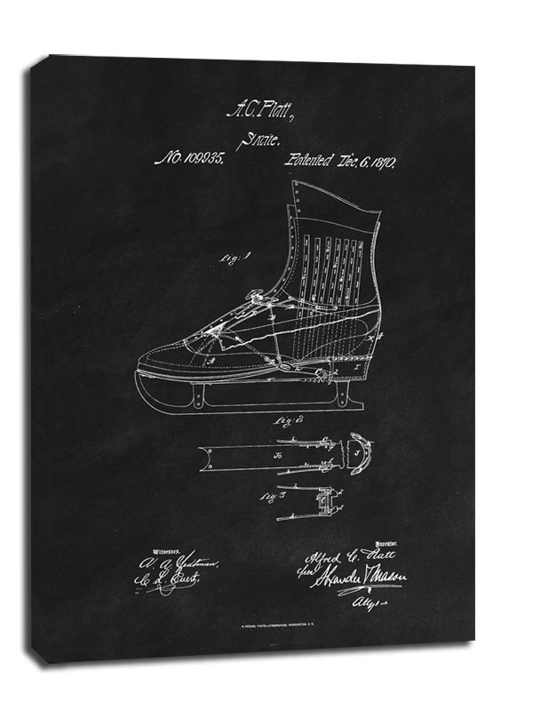 Patent Łyżwy Projekt z 1870, black - obraz na płótnie Wymiar do wyboru: 50x70 cm