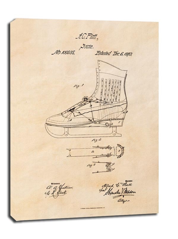 Patent Łyżwy Projekt z 1870, sepia - obraz na płótnie Wymiar do wyboru: 50x70 cm