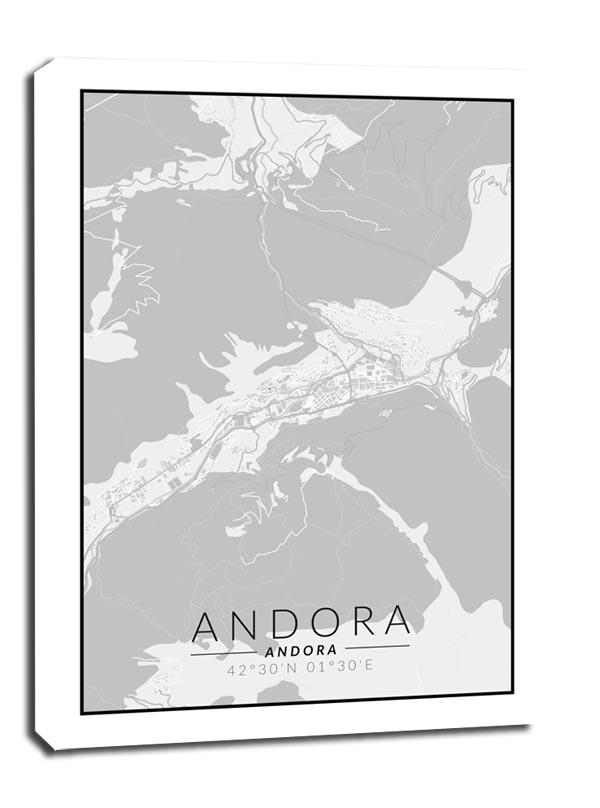 Zdjęcia - Obraz Andora mapa czarno biała -  na płótnie Wymiar do wyboru: 40x50 cm 