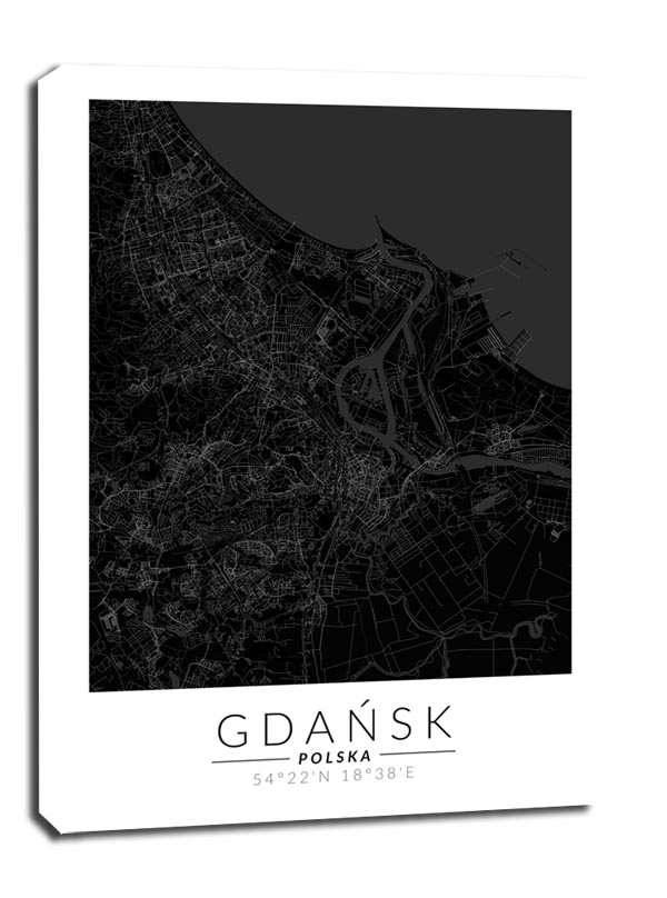 Gdańsk mapa czarna - obraz na płótnie Wymiar do wyboru: 30x40 cm
