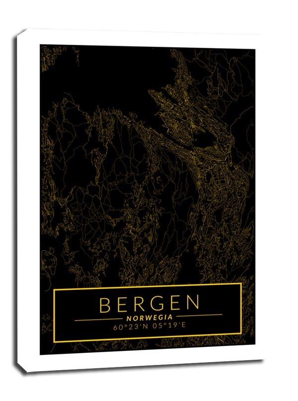 Zdjęcia - Obraz BERGEN mapa złota -  na płótnie Wymiar do wyboru: 70x100 cm 