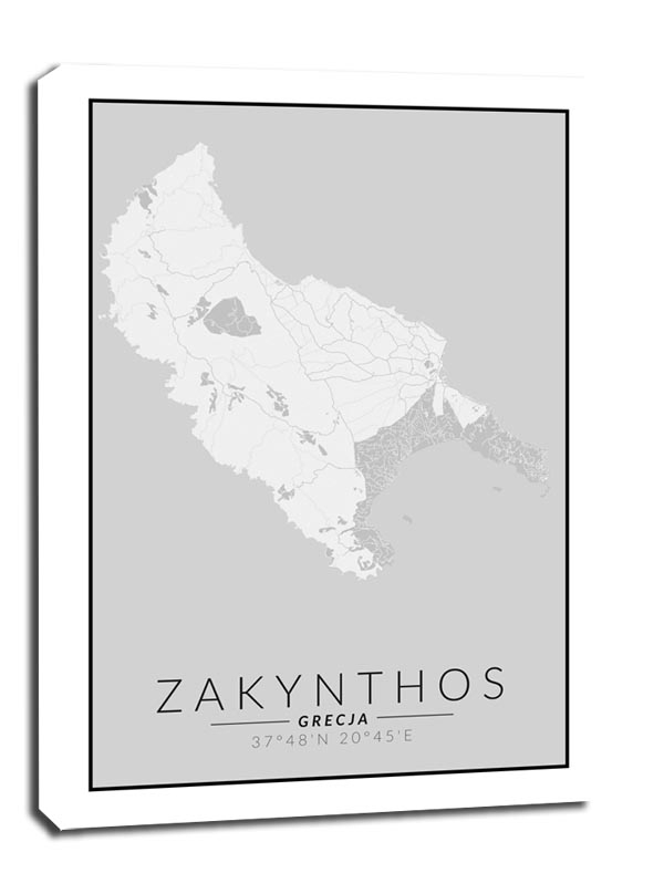 Zdjęcia - Obraz Zakynthos wyspa mapa czarno biała -  na płótnie Wymiar do wyboru: 60x 