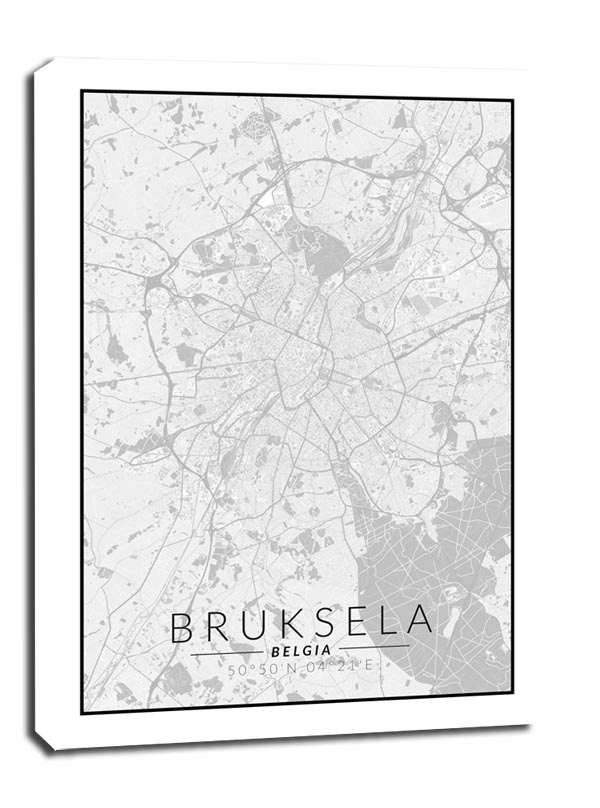 Bruksela mapa czarno biała - obraz na płótnie Wymiar do wyboru: 20x30 cm