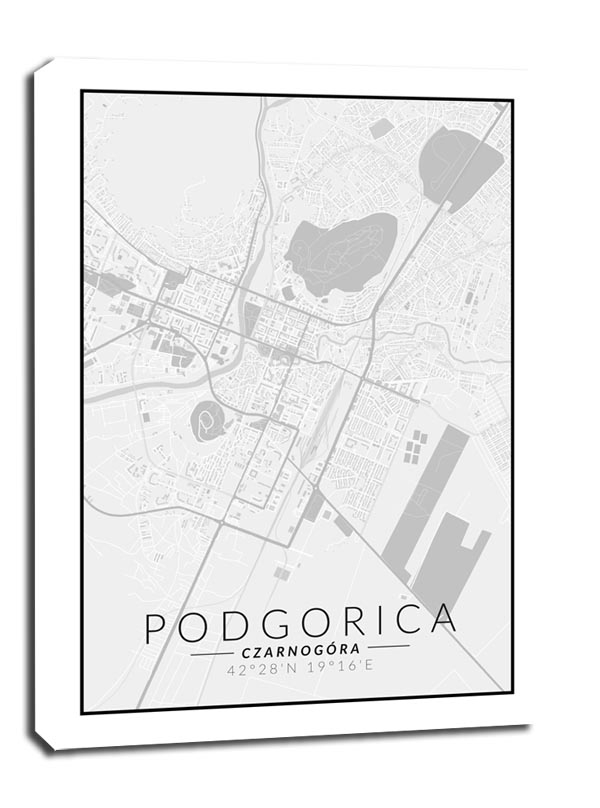 Podgorica mapa czarno biała - obraz na płótnie Wymiar do wyboru: 40x60 cm