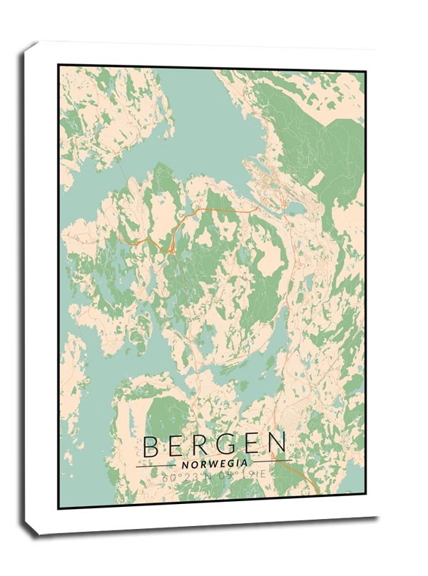 Zdjęcia - Obraz BERGEN mapa kolorowa -  na płótnie Wymiar do wyboru: 50x70 cm 