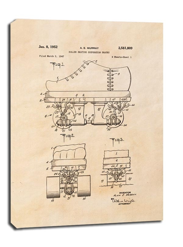 Patent Łyżworolki Projekt z1952, sepia - obraz na płótnie Wymiar do wyboru: 60x80 cm
