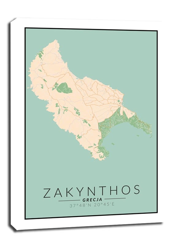Фото - Картина Zakynthos wyspa mapa kolorowa - obraz na płótnie Wymiar do wyboru: 90x120 