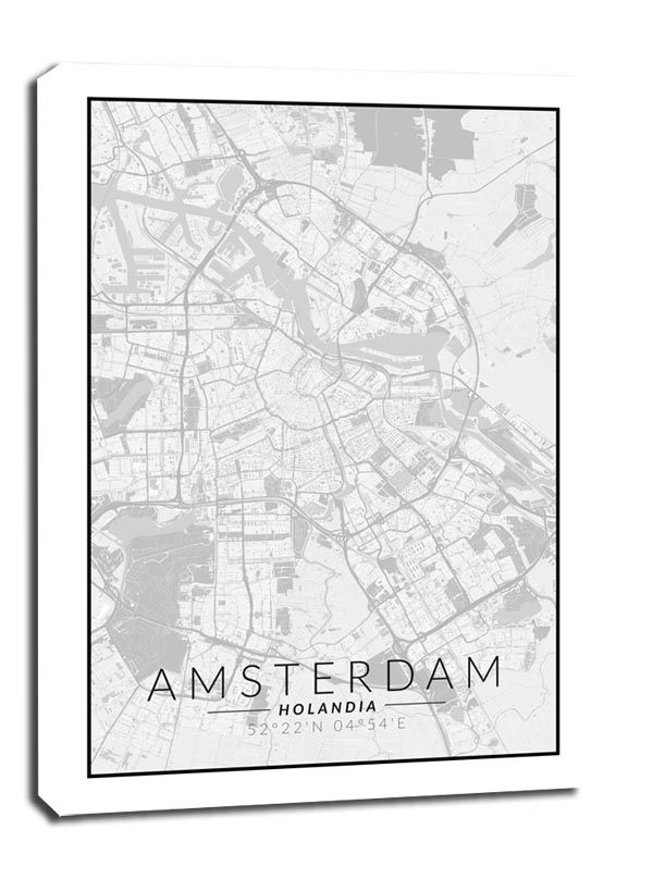 Amsterdam mapa czarno biała - obraz na płótnie Wymiar do wyboru: 90x120 cm