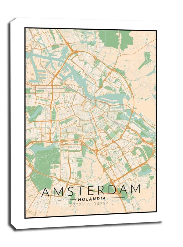 Amsterdam mapa kolorowa - obraz na płótnie Wymiar do wyboru: 60x80 cm