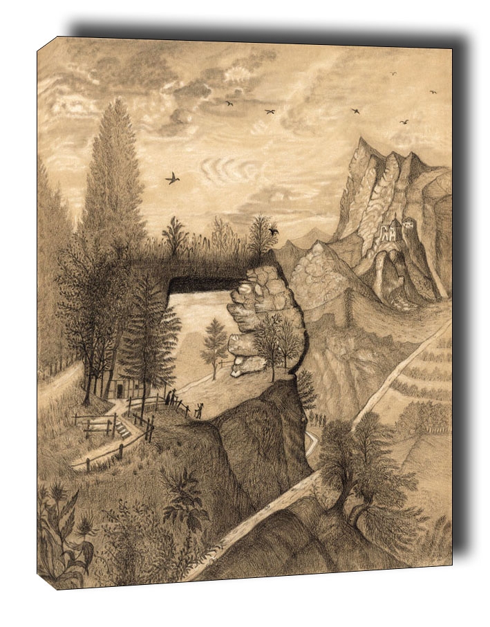 Фото - Картина UP3D Hikers climbing up to a Mountain Chalet, Henri Rousseau - obraz na płótnie 