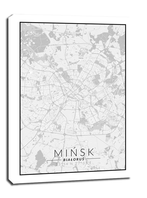 Zdjęcia - Obraz Minsk Mińsk mapa czarno biała -  na płótnie Wymiar do wyboru: 40x60 cm 