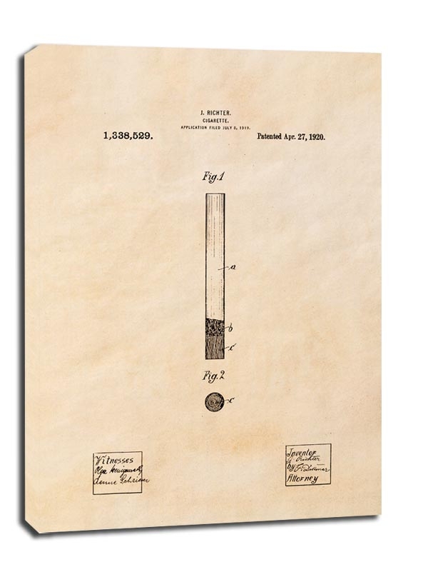 Patent Papieros Projekt z 1920, sepia - obraz na płótnie Wymiar do wyboru: 30x40 cm