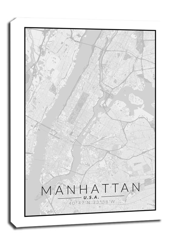 Manhattan mapa czarno biała - obraz na płótnie Wymiar do wyboru: 50x70 cm