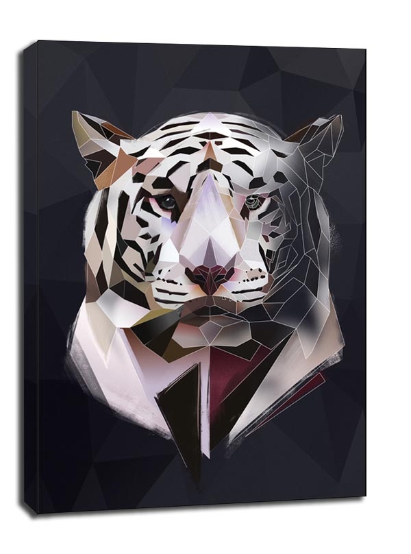 Фото - Картина Biały tygrys, ciemne tło - obraz na płótnie Wymiar do wyboru: 60x80 cm