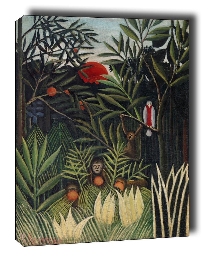 Monkeys and Parrot in the Virgin Forest, Henri Rousseau - obraz na płótnie Wymiar do wyboru: 70x100 cm