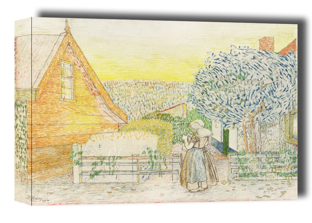 Zeeland girl, knitting in a courtyard, Jan Toorop - obraz na płótnie Wymiar do wyboru: 30x20 cm