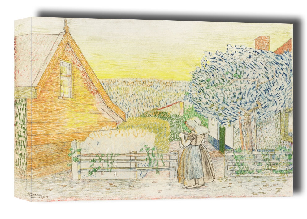 Zeeland girl, knitting in a courtyard, Jan Toorop - obraz na płótnie Wymiar do wyboru: 50x40 cm