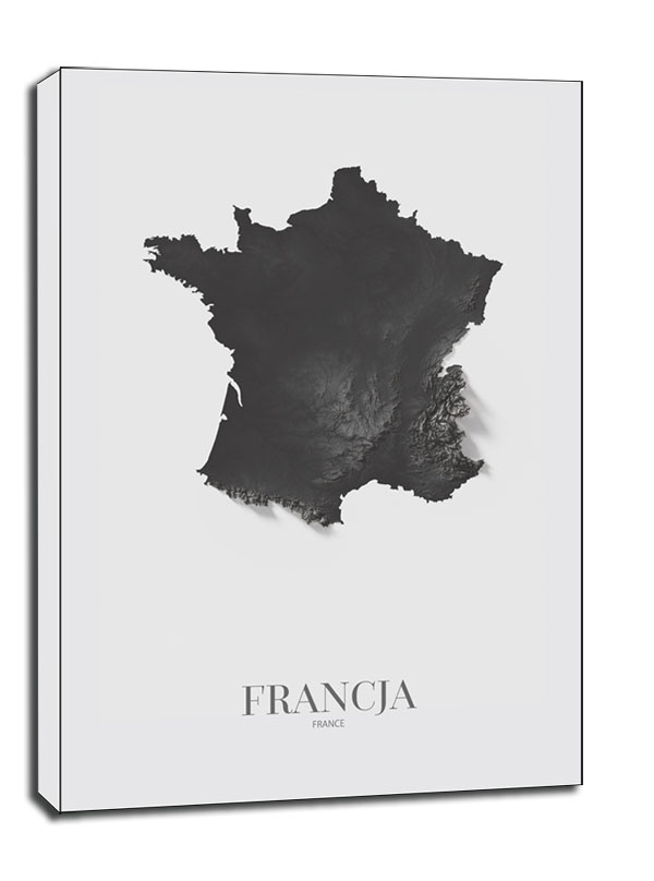 Francja mapa czarno biała - obraz na płótnie Wymiar do wyboru: 40x60 cm
