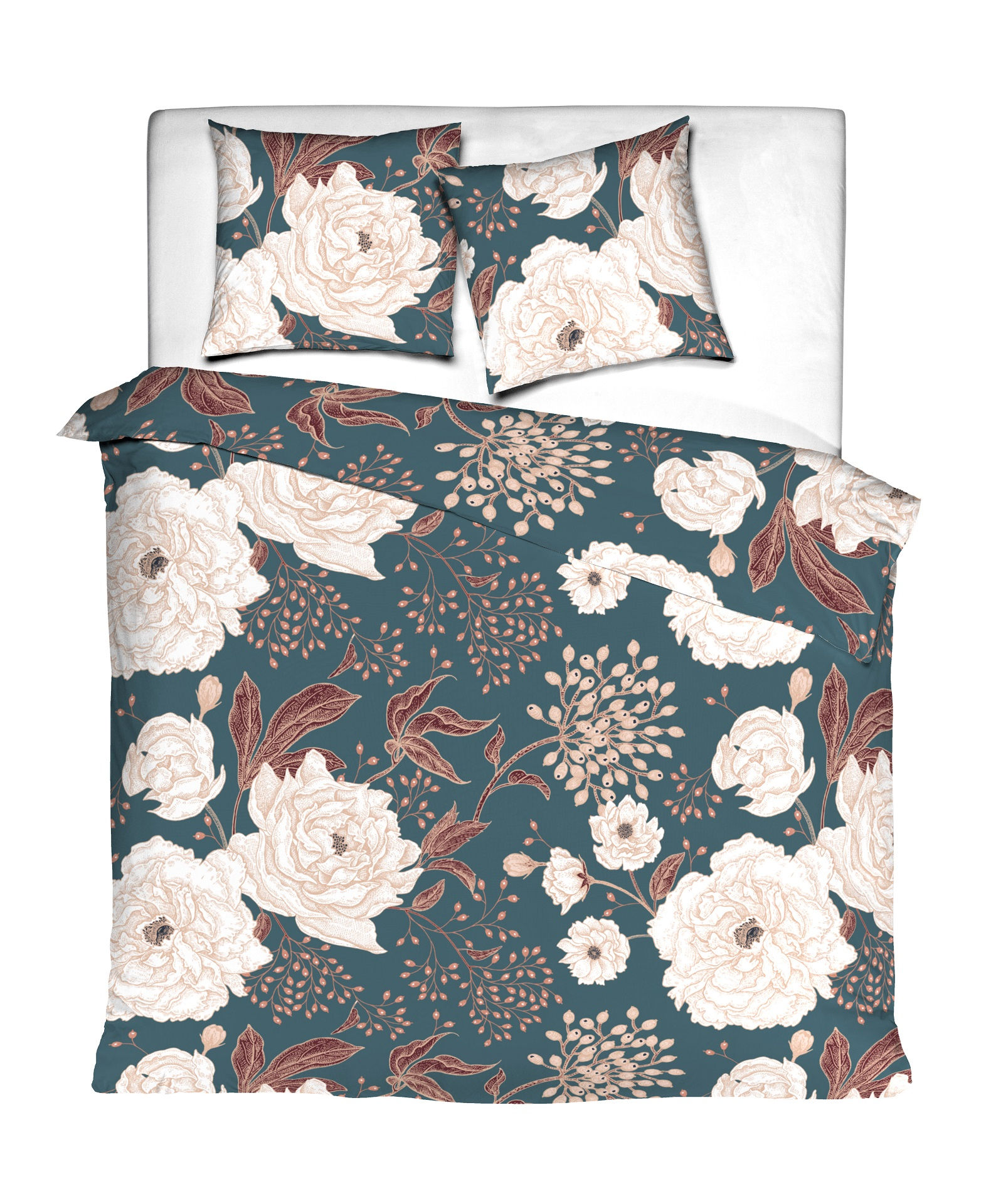 Pościel Satin Wild Roses Petrol/Pink + Dwie Poszewki 70X80