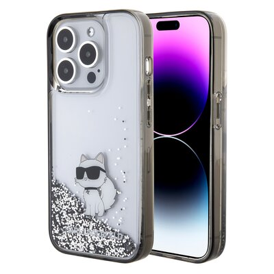 Karl Lagerfeld Etui Hardcase Liquid Glitter Choupette do iPhone 15 Pro 6,1 cala Przezroczysty KLHCP15LLKCNSK