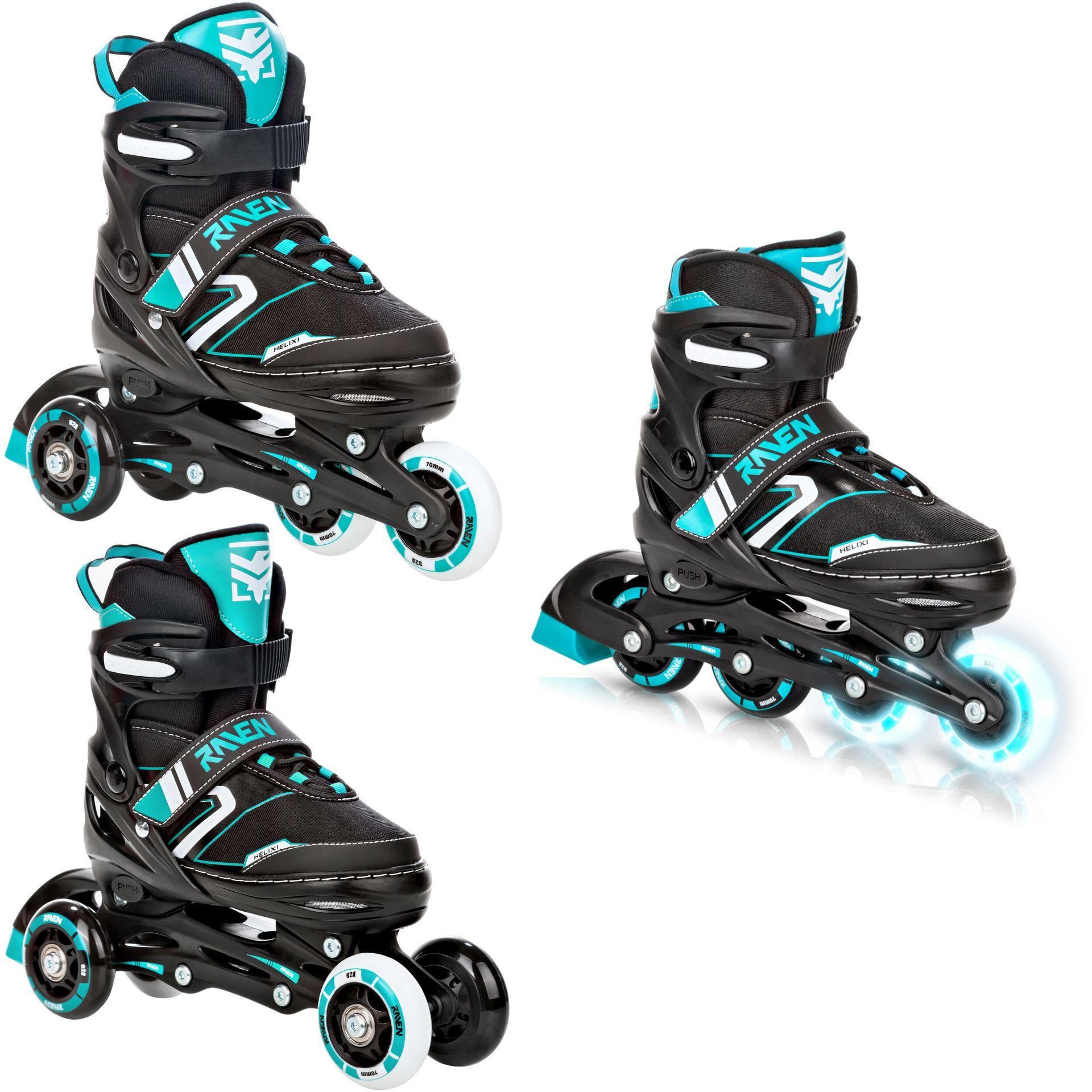 Rolki Wrotki Regulowane 3W1 Raven Helixi Black/Mint 38-42 Kółka Led