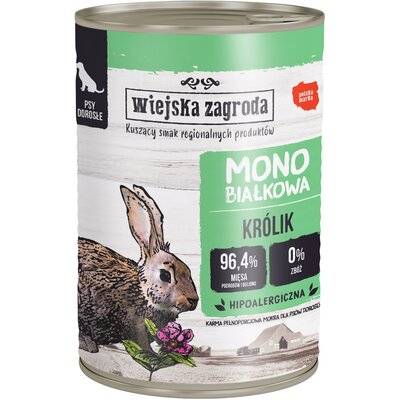 WIESKA ZAGRODA Mokra karma dla psa monoproteinowa z królikiem 400g