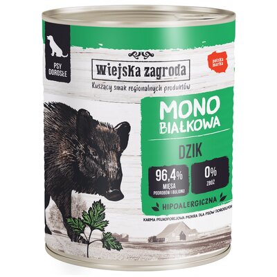 WIEJSKA ZAGRODA karma mokra dla psa monobiałkowa dzik 800g