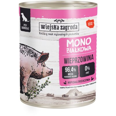 WIEJSKA ZAGRODA karma mokra dla psa monobiałkowa wieprzowina 800g
