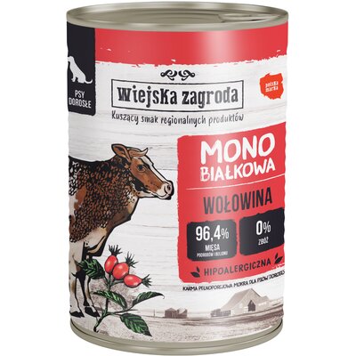 WIEJSKA ZAGRODA Mokra karma dla psa monoproteinowa z wołowiną 400g