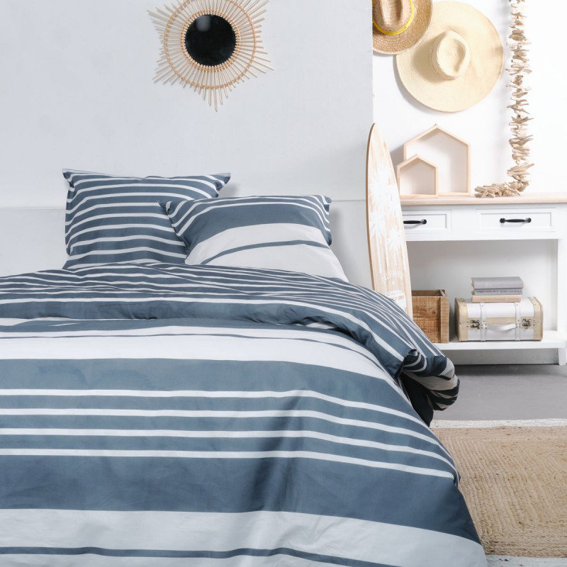 Poszwa na kołdrę z nadrukiem + 2 poszewki kwadrantowe, jakość 100% bawełna M/Navy 220x240cm