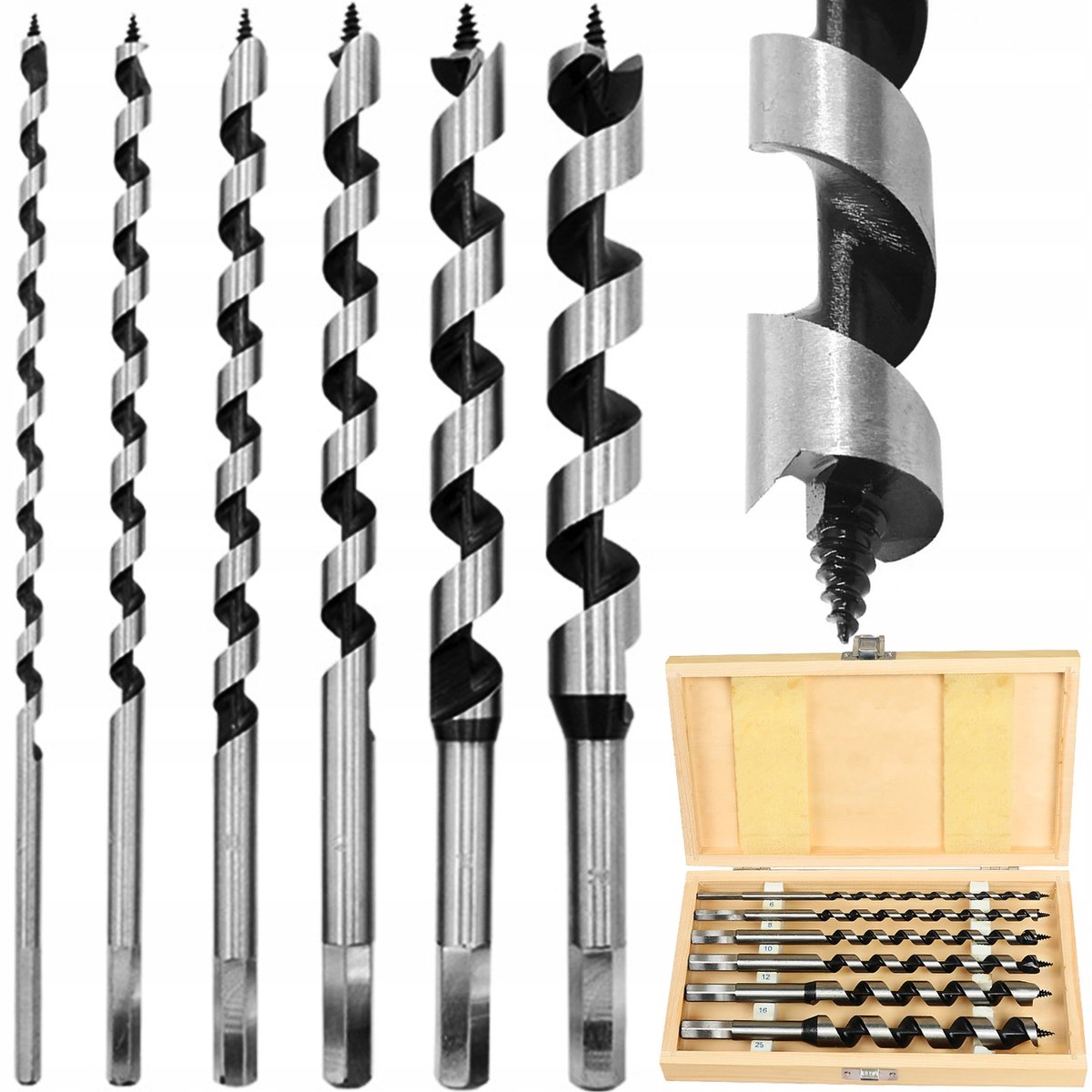 Wiertła do drewna 230MM zestaw wierteł 6-25 mm +box POLSKA MARKA na prezent WOO-DRILL