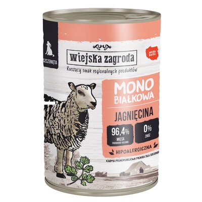 Wiejska Zagroda Monoproteinowa Mokra Karma Dla Szczeniąt Jagnięcina 400 g