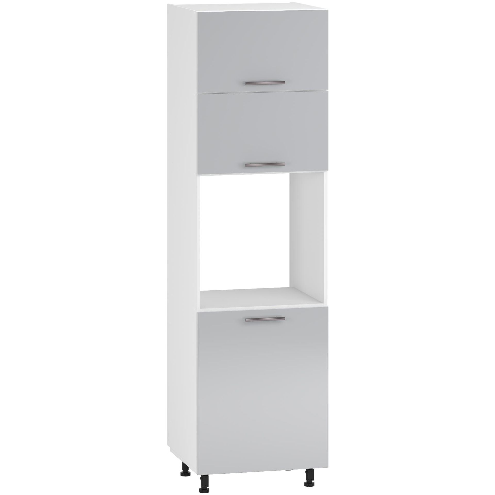 Szafka Dolna Wysoka Słupek Pod Zabudowę Piekarnika 3 Drzwi 60 cm DP-60/214 Biały / Jasny Popiel Połysk Vento Halmar Jasny Popiel, Biały