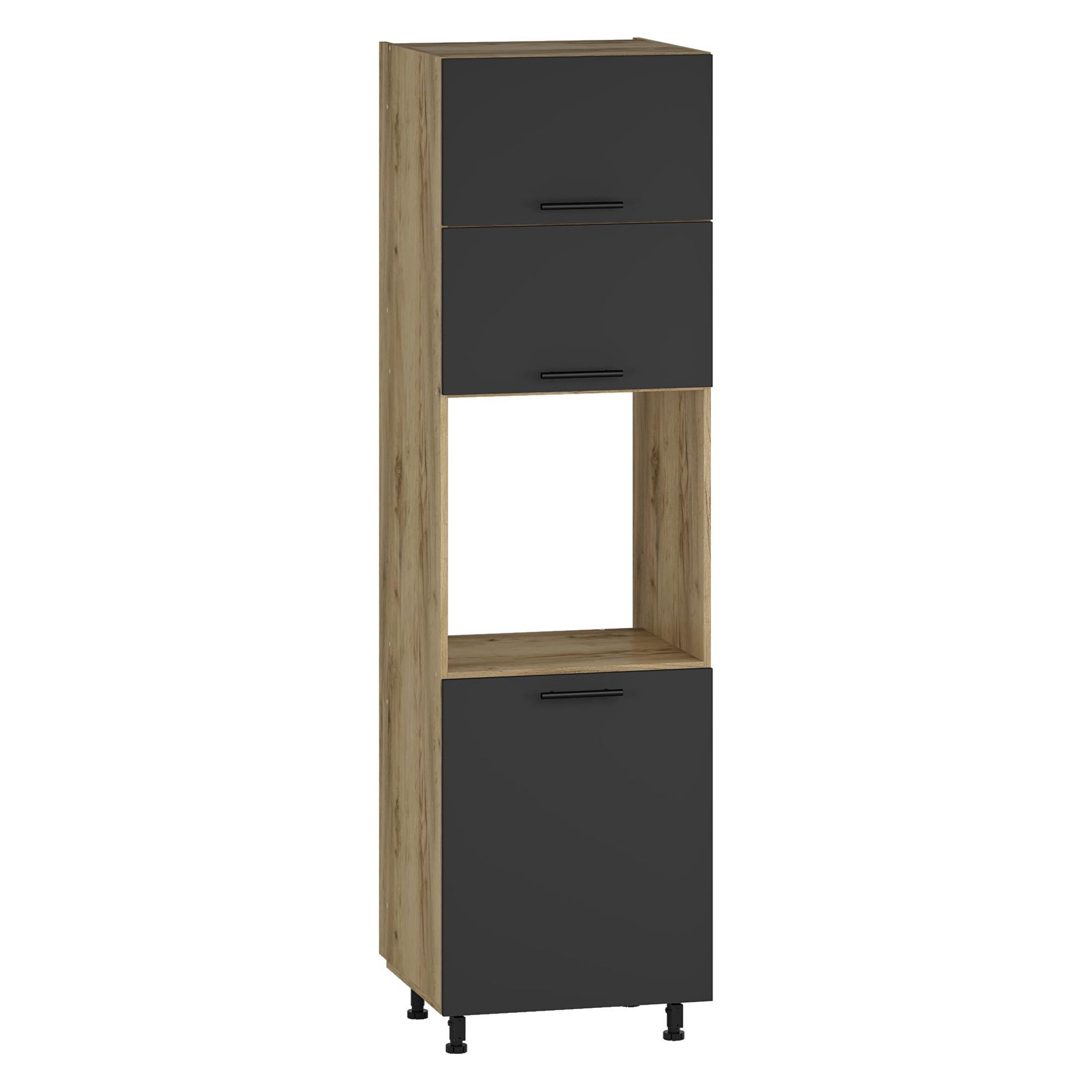 Szafka Dolna Wysoka Słupek Pod Zabudowę Piekarnika 3 Drzwi 60 cm DP-60/214 Dąb Craft / Antracyt Połysk Vento Halmar Antracyt, Dąb Craft