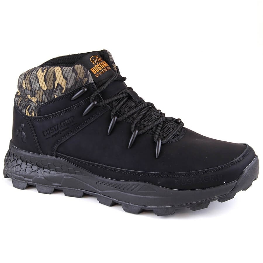 Skórzane buty męskie za kostkę trekkingowe czarne Bustagrip 0941 Army