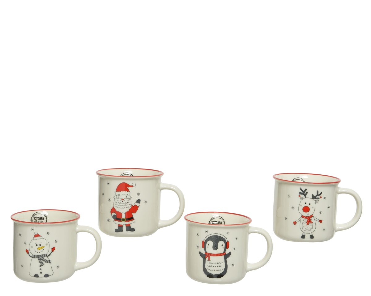 Kubek Porcelanowy Świąteczny Biały Wzory 375Ml