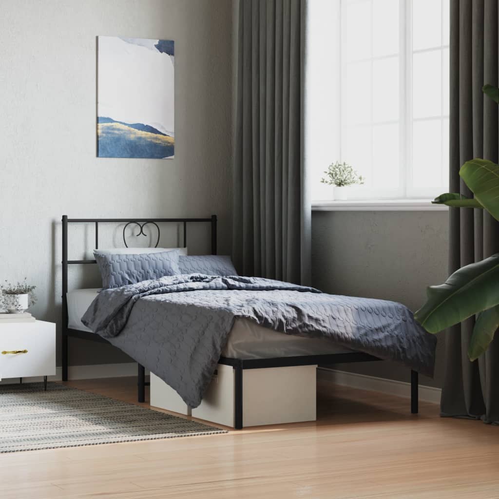 Metalowa rama łóżka z wezgłowiem, czarna, 80x200 cm Lumarko!