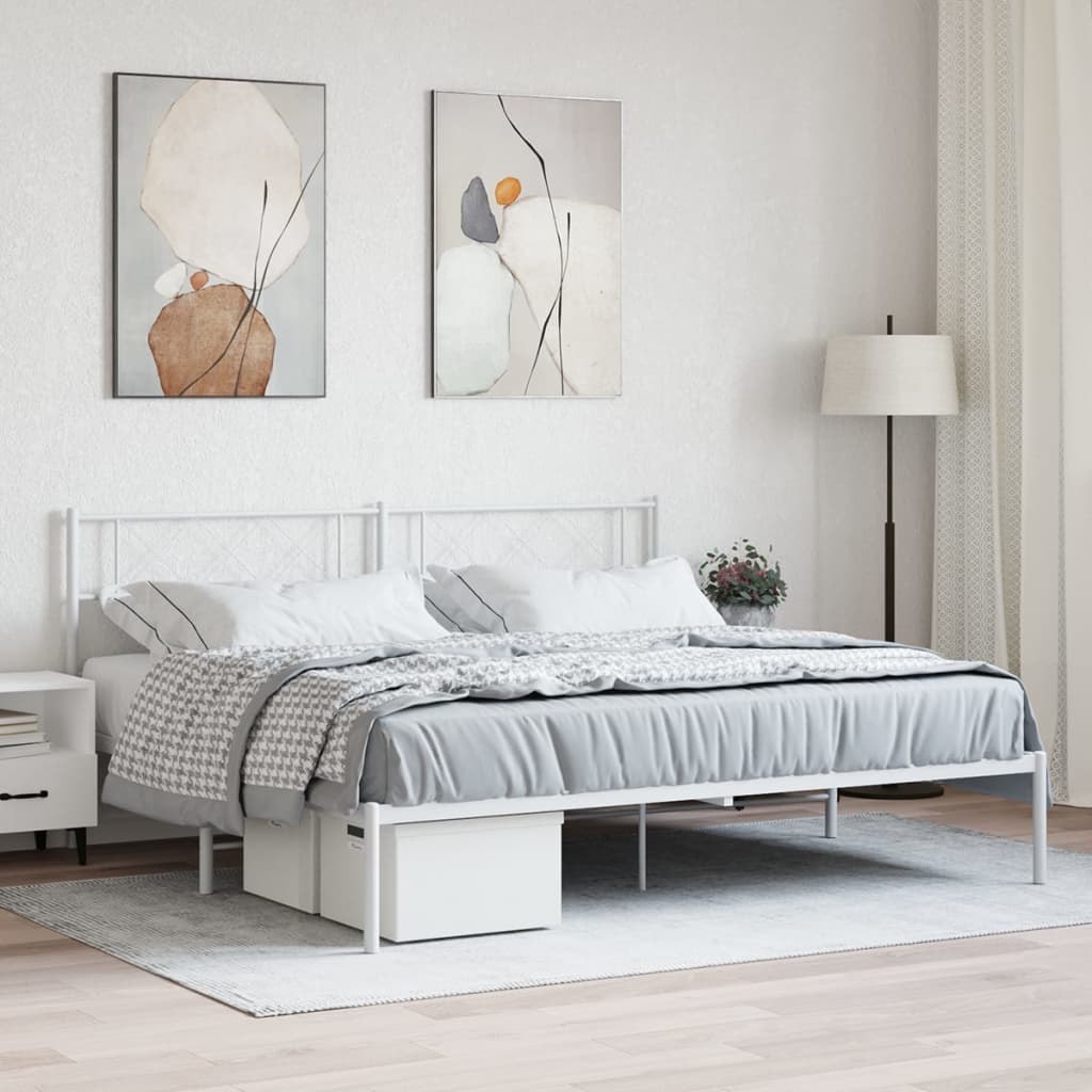 Metalowa rama łóżka z wezgłowiem, biała, 193x203 cm Lumarko!