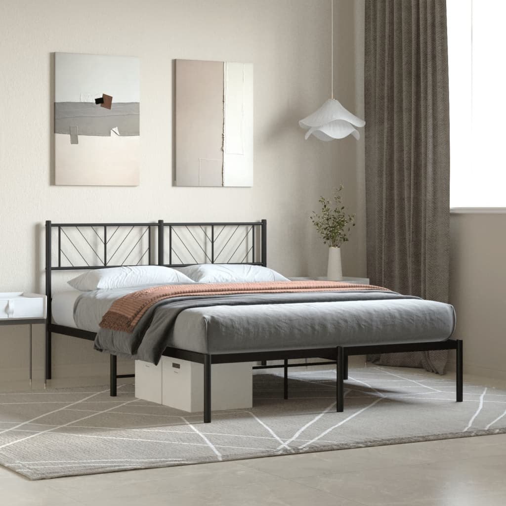 Metalowa rama łóżka z wezgłowiem czarna, 140x200 cm Lumarko!